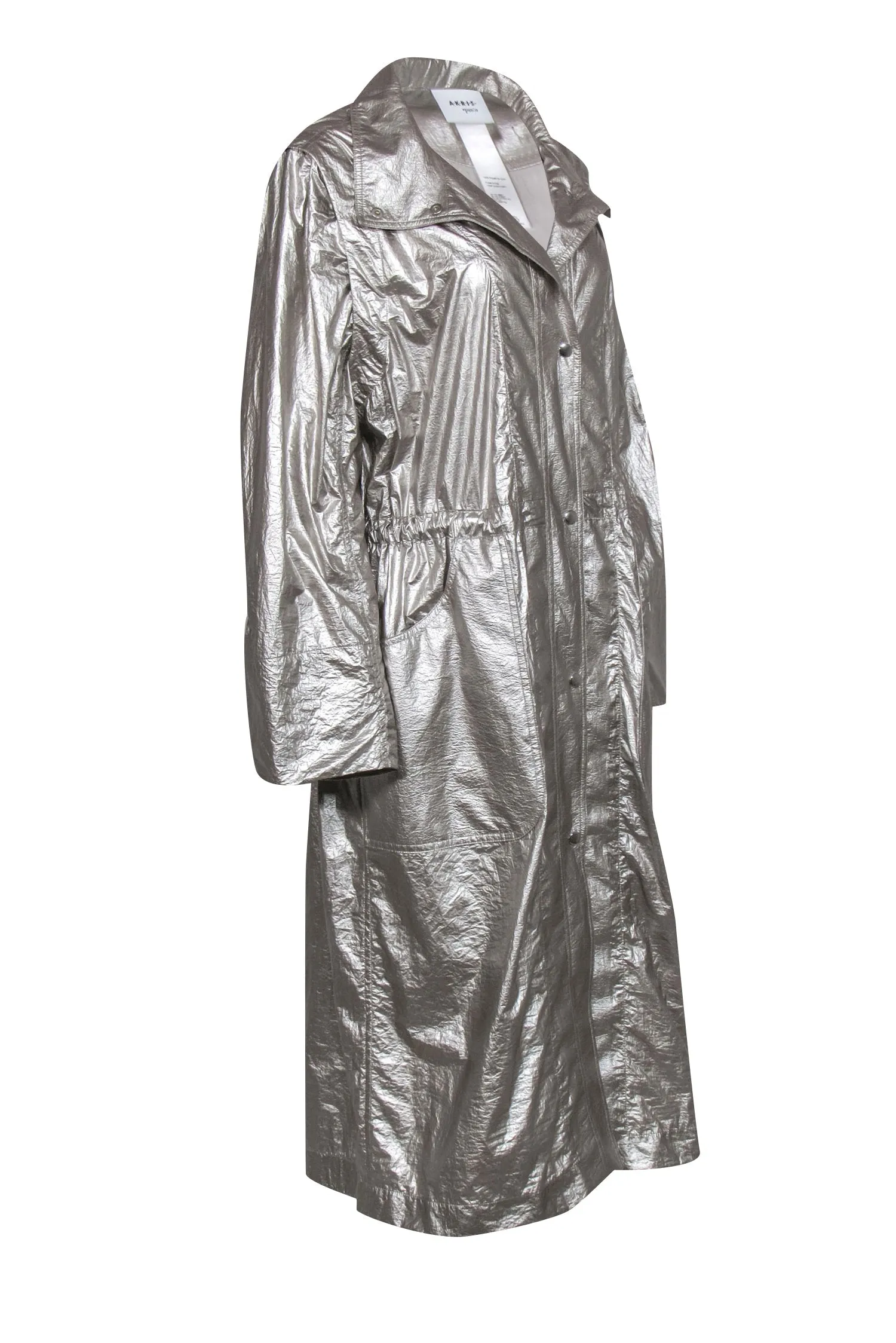 Akris Punto - Silver Snap-Up Longline Trench Coat Sz 10