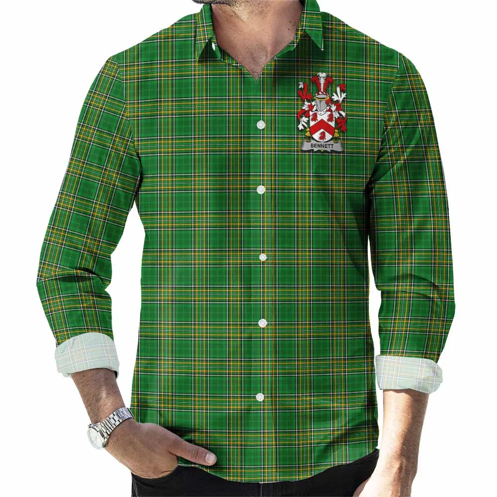 Bennett Irish Clan Tartan Long Sleeve Button Up with Coat of Arms