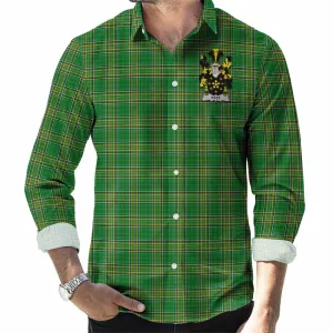 Best Irish Clan Tartan Long Sleeve Button Up with Coat of Arms