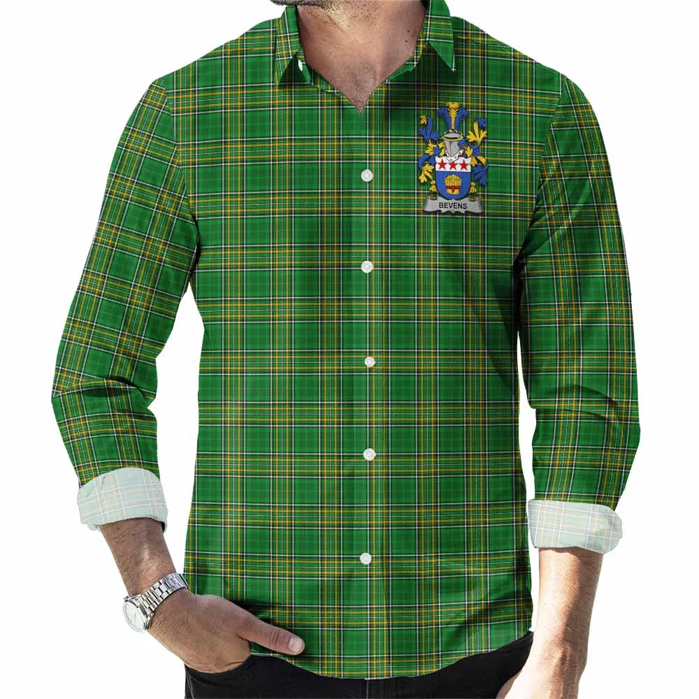 Bevens Irish Clan Tartan Long Sleeve Button Up with Coat of Arms