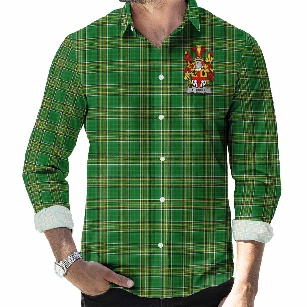 Bourke Irish Clan Tartan Long Sleeve Button Up with Coat of Arms
