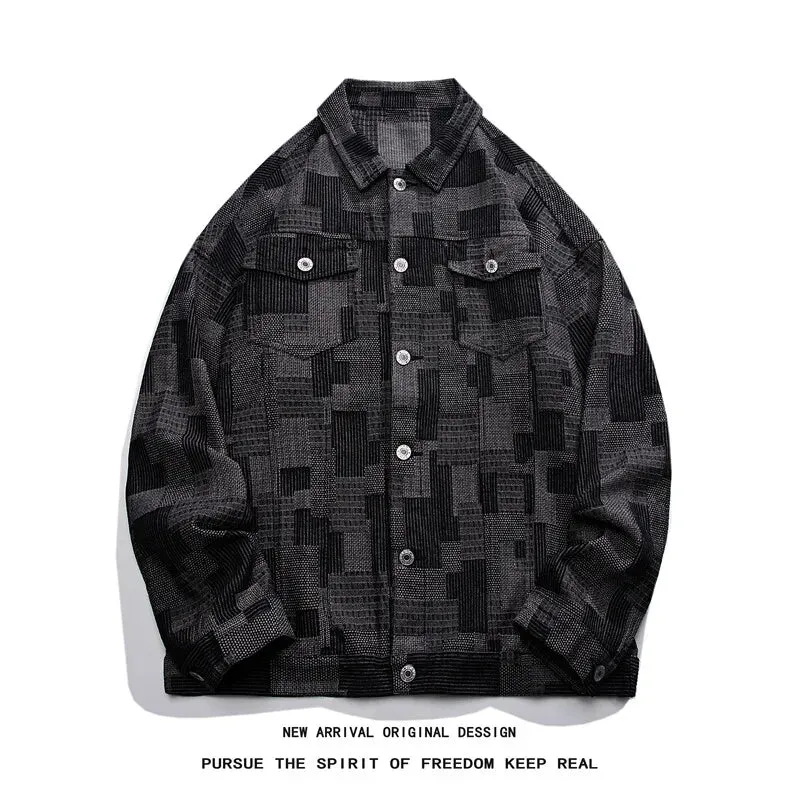 Chicmy-2025 New spring denim jacket man coat Vintage Loose Denim Jacket with Grid Pattern High End American Casual Jean Coat for Men