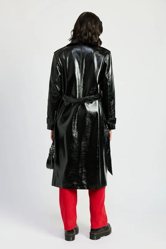 Faux Wine Red Leather Trench Coat