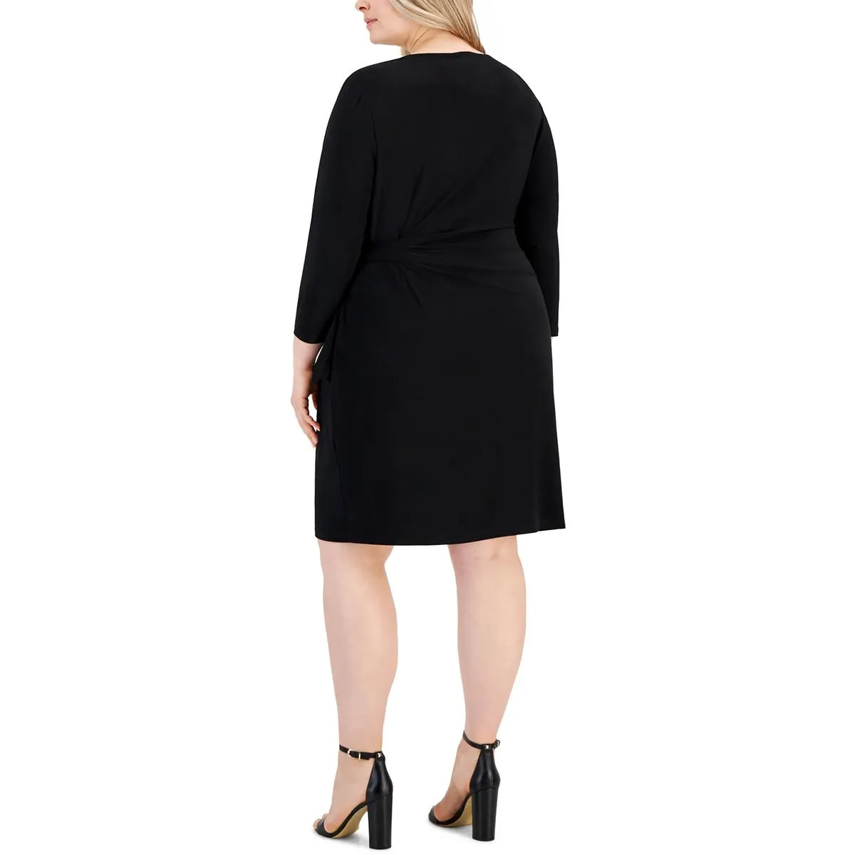 Kasper Womens Plus Faux Wrap Side Tie Wrap Dress