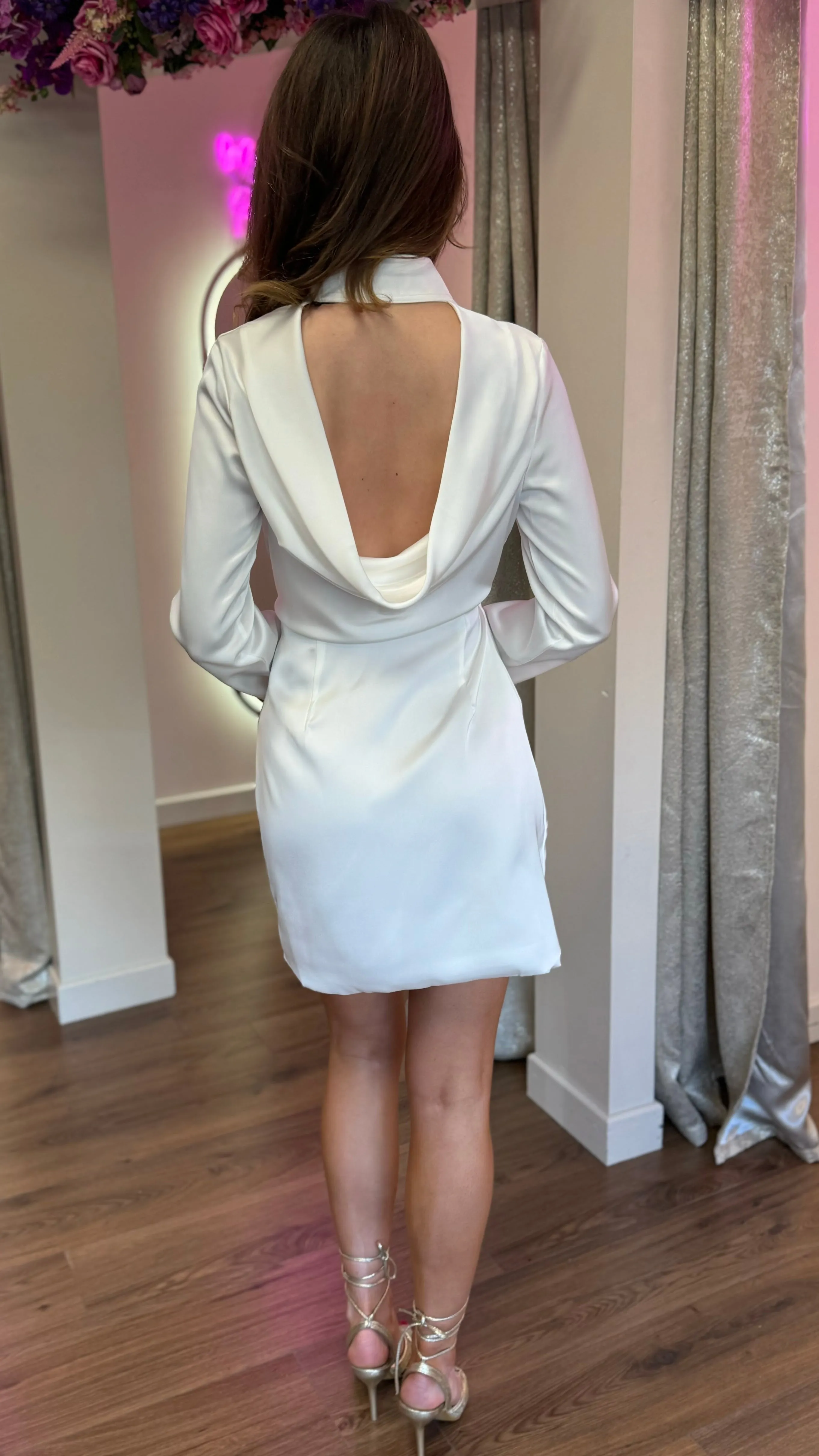Lara White Wrap Detail Collared Mini Dress