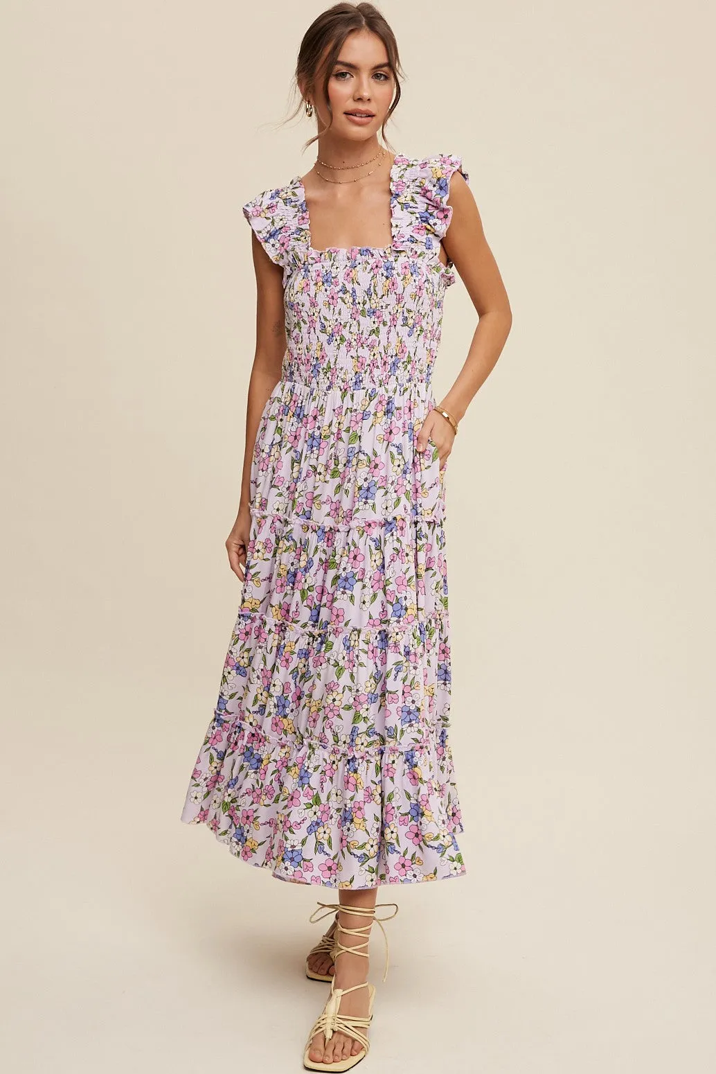 Lia Flower Print Ruffle Tiered Maxi Dress