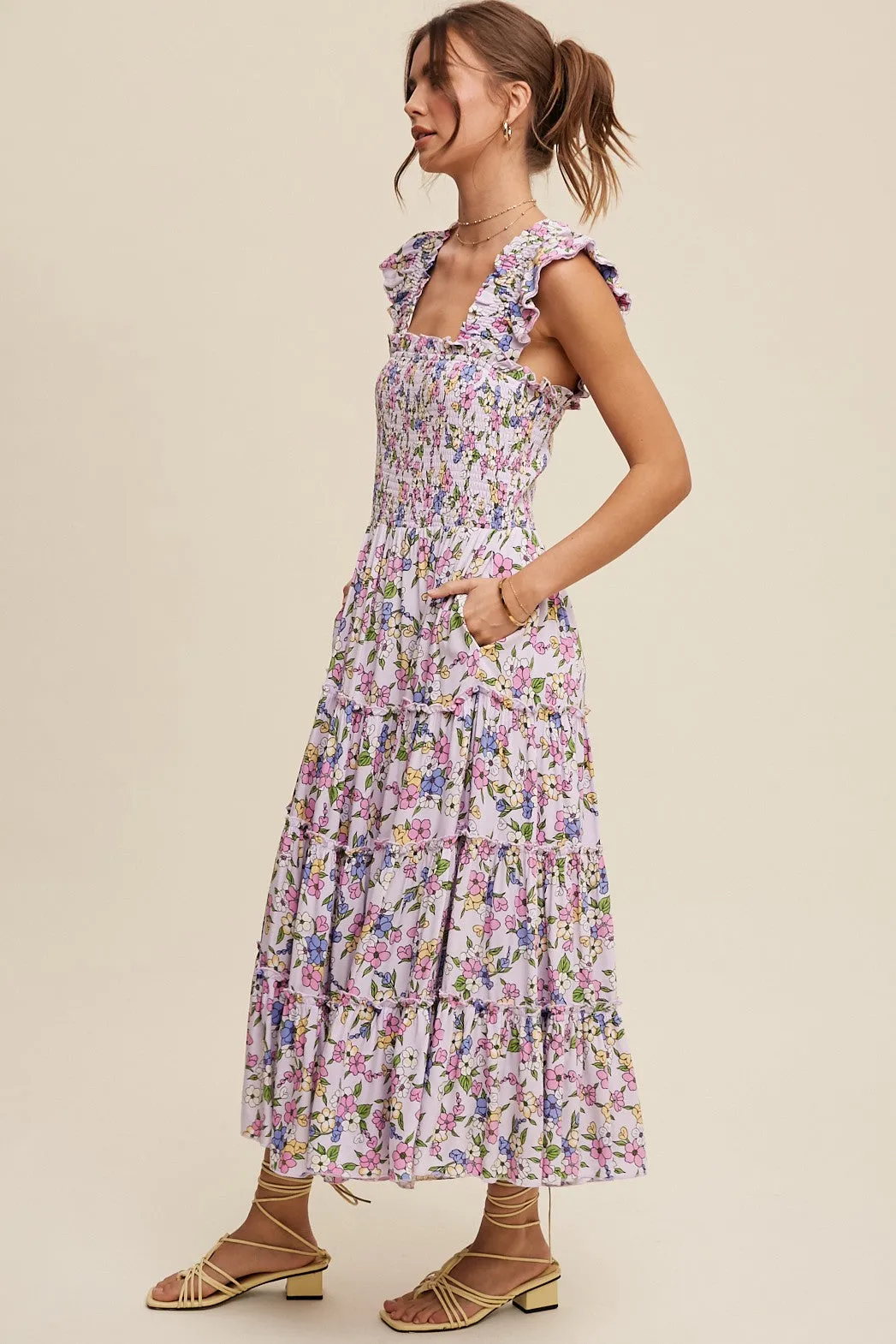 Lia Flower Print Ruffle Tiered Maxi Dress