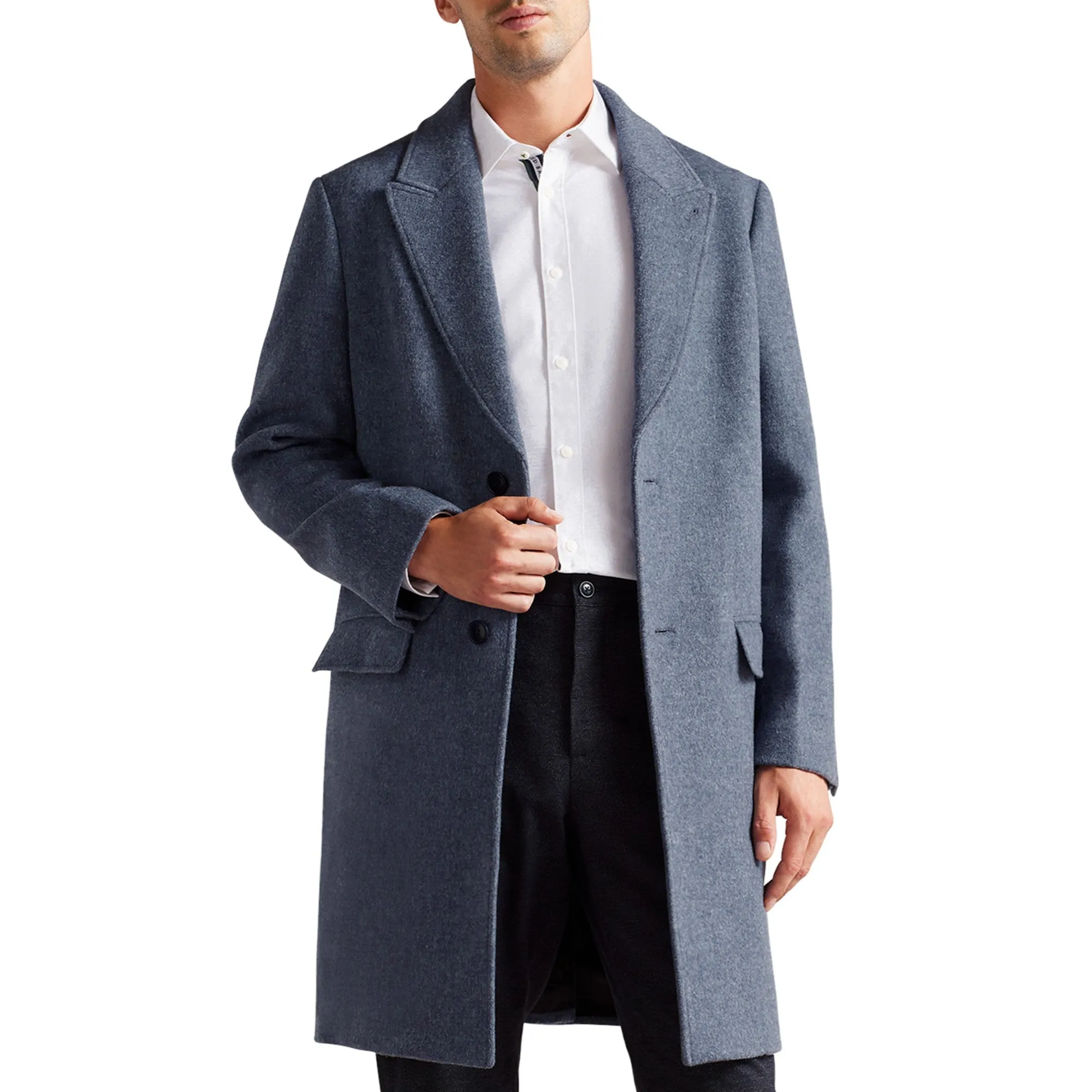 Men Mmo-Raydon-Pure Wool Single Breasted Overcoat - Mid-Blue