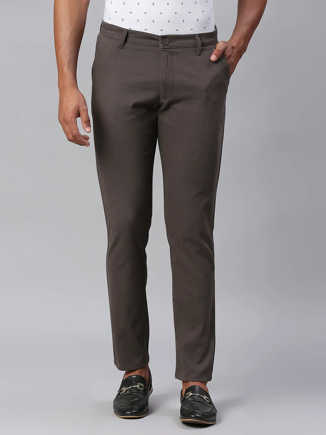 Men's Dark Grey Tapered Fit Cotton Chinos