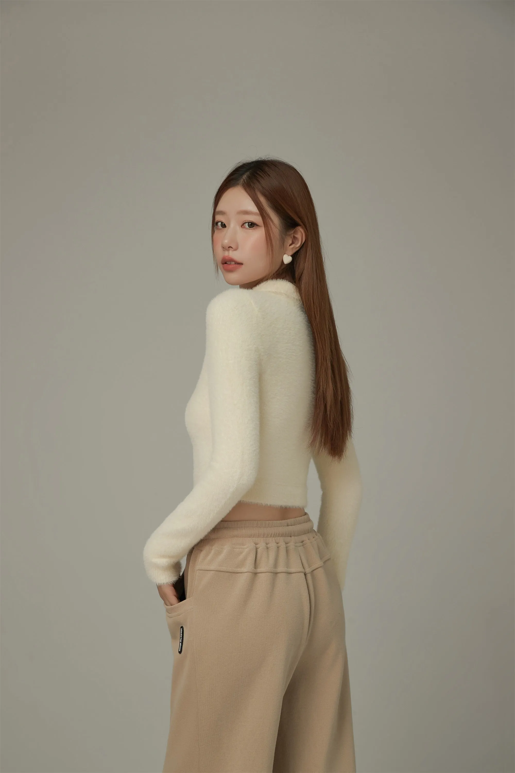 Polo Neck Crop Knit Top