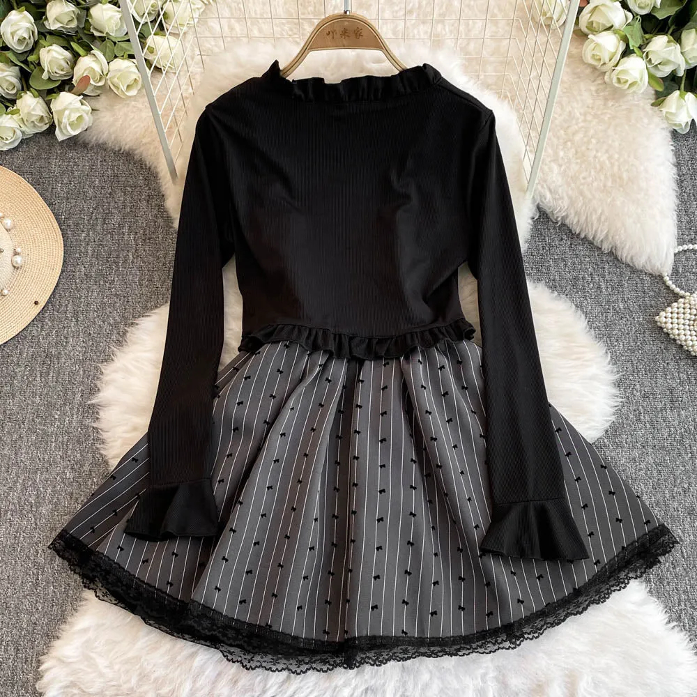 Suede Shawl&Pleated Slip Dress 2Pcs
