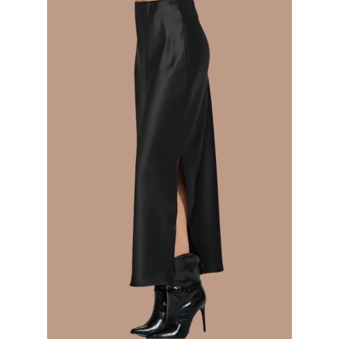 The Lorena Black Satin Maxi Skirt