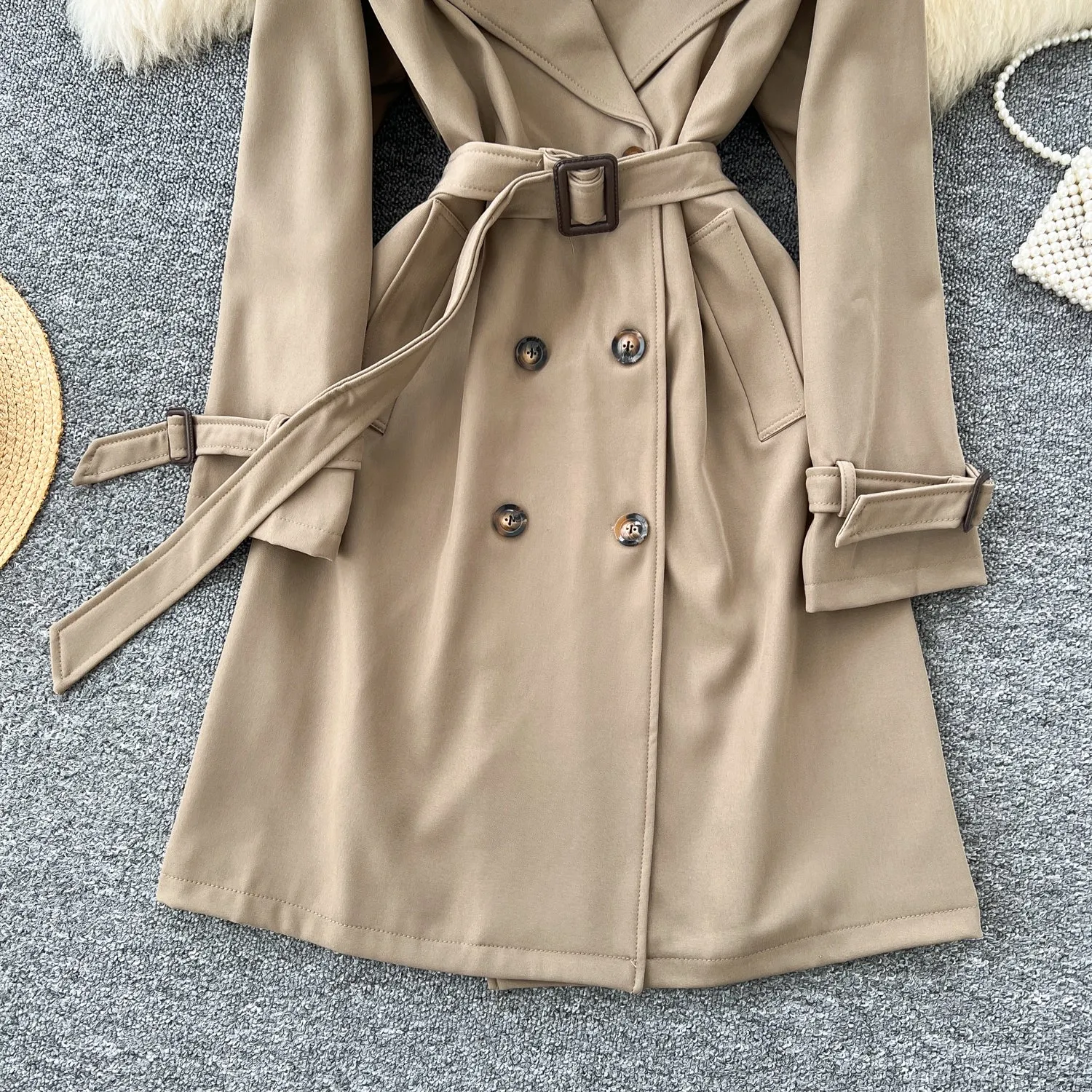 Vintage Lapeled Double-breasted Trench Coat